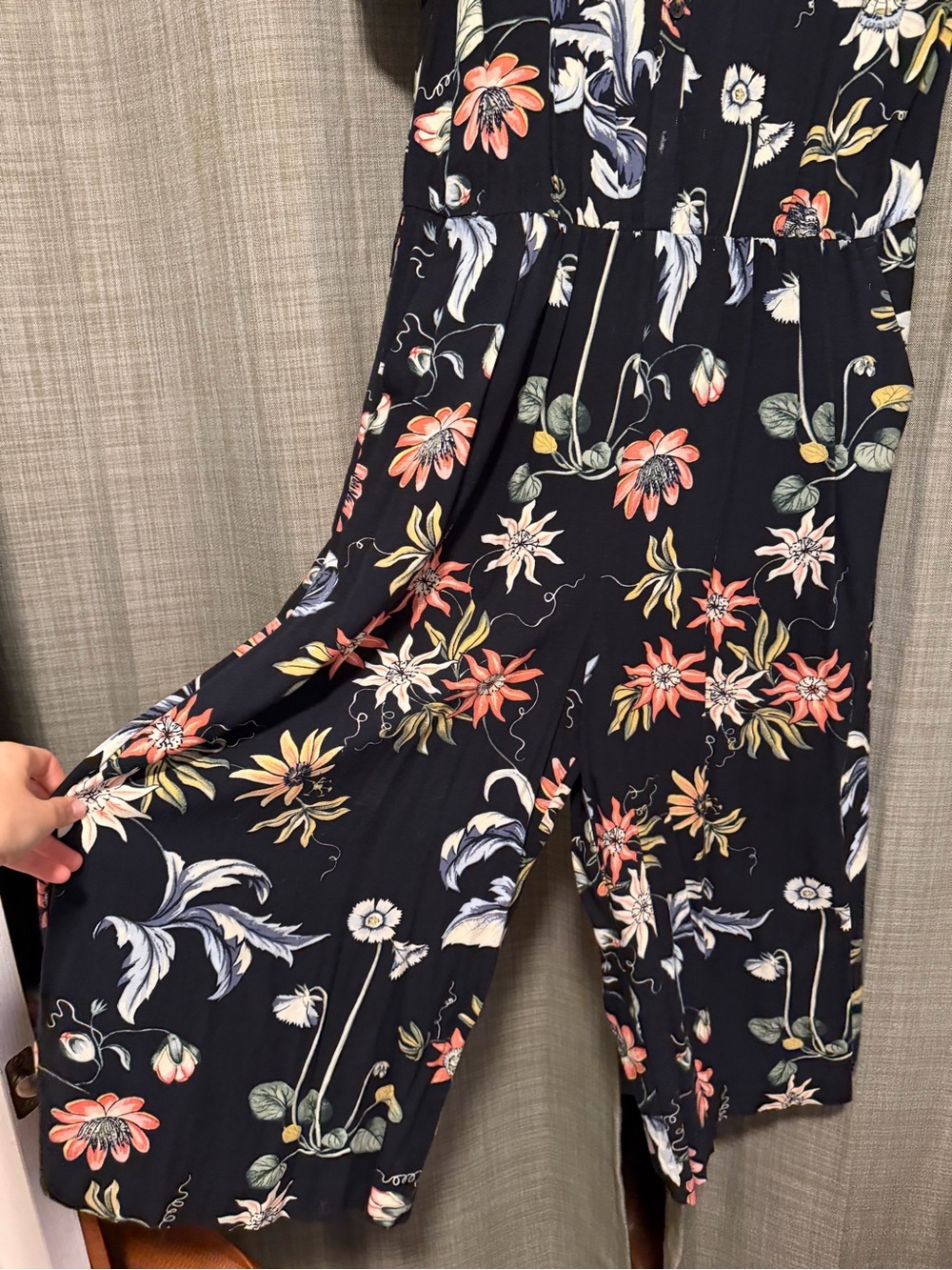 Navy Floral jumpsuit with Coral & Cream Blooms - Picture 3 of 5